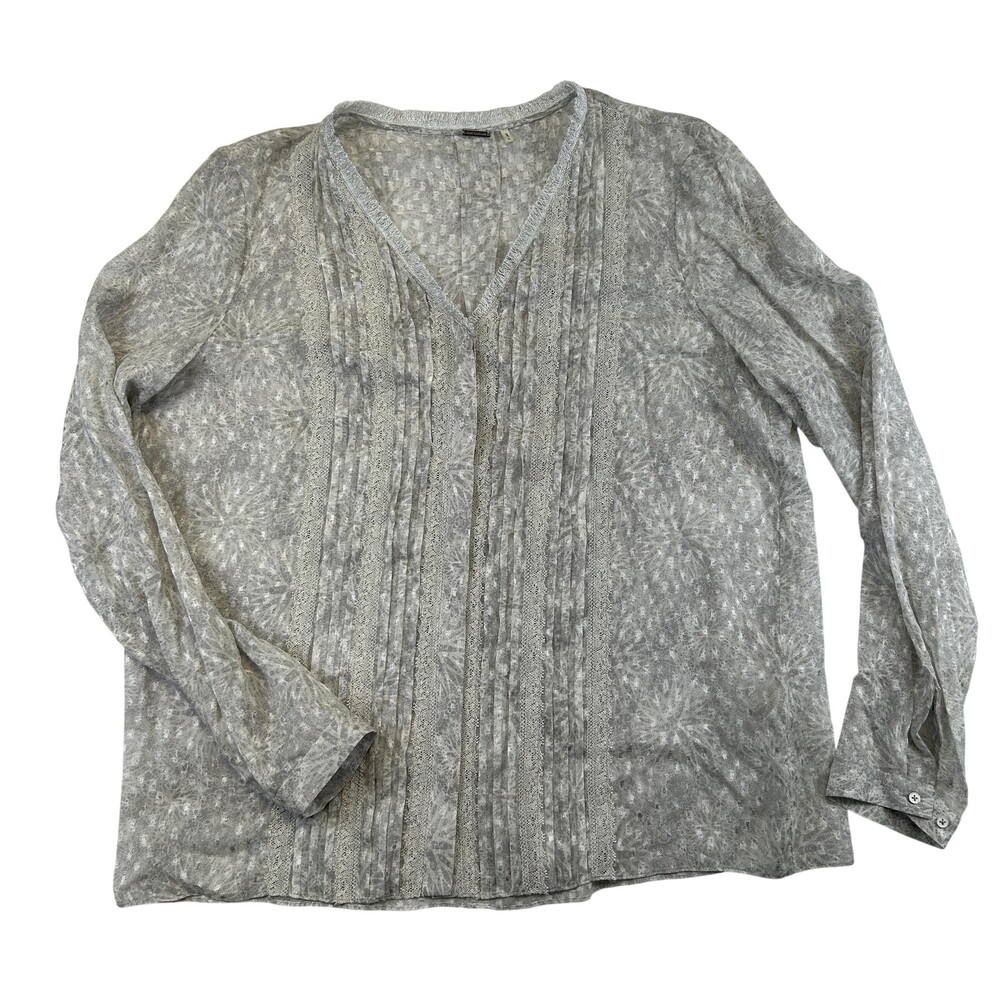 Elie Tahari Blouse Womens Large Gale Silk Geometric Pleated Pintuck Tunic Lace
